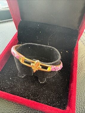 24 Kt Gold Plated Pink Python  Fleur Bracelet